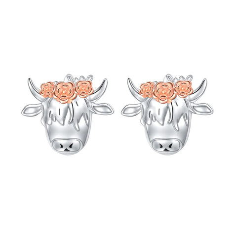 Highland Cow Earrings 925 Sterling Silver Western Cow Head Earrings Scottish Highland Cow Jewelry Gifts for Women