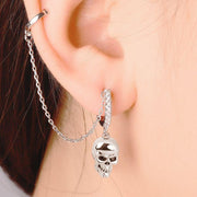 Black Eye Skull Earring Clip Hoop 925 Sterling Silver single