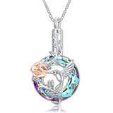 Sterling Silver Crystal Hummingbird Urn Necklace for Ashes