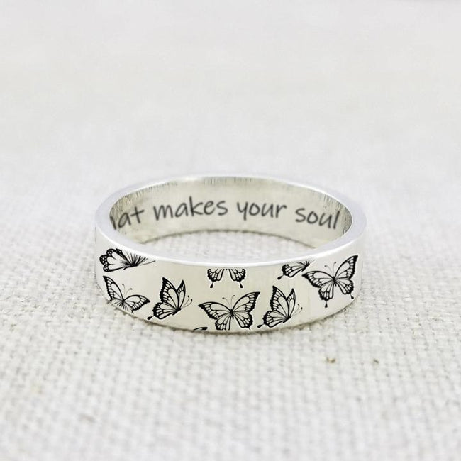 925 Sterling Silver Personalized Butterfly Ring Butterfly Necklace Do What Makes Your Soul Shine