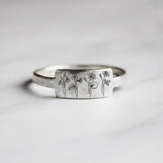 925 Sterling Silver Birth Month Flower Ring Personalized Flowers Ring For Her Mother's Day Gift