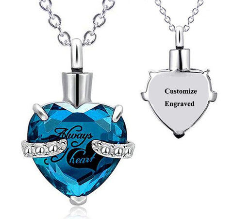 Custom Engraved Ashes Urn Necklace Birthstone Heart-shaped Month Birthday Stone Keepsakes for Ashes Cremation Jewelry