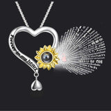 925 Sterling Silver I Love You in 100 Languages Projection Necklace, Forever in My Heart Sunflower Heart Pendant Necklace for Women