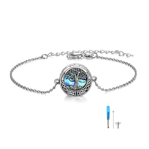 Tree of Life Urn Bracelet for Ashes 925 Sterling Silver Tree of Life Cremation Keepsake Pendant Locket Bracelet for Women Mom