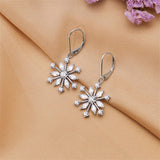 925 Sterling Silver CZ Snowflake Leverback Earrings/Necklace/Ring White/Blue Snowflake Jewelry
