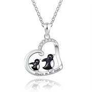 Sterling Silver Lovely Animal Penguin Heart Pendant Necklace Jewelry Gift for Women bfb