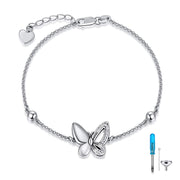 Butterfly Cremation Jewelry 925 Sterling Silver Urn Bracelet Ashes Keepsake Hair Memorial Link Chain Always in My Heart Locket for Women Mom