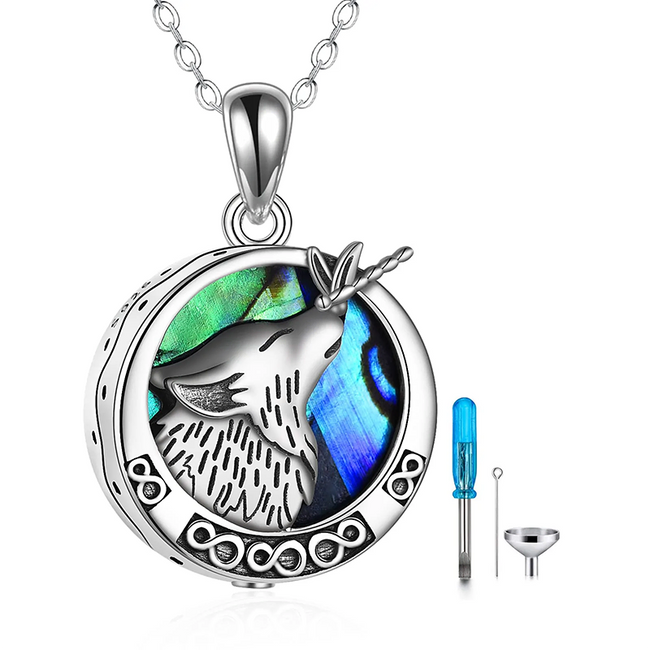 Urn Necklace for Ashes Sterling Silver Wolf Urn Pendant Cremation Jewelry Memorial Gifts for Women Men