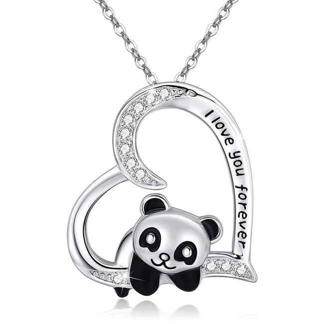 Panda Necklace 925 Sterling Silver Cute Animal Heart Pendant - I Love You Forever Jewelry Gifts for Women Daughter Panda Lover