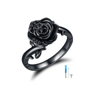 Black Rose Flower Cremation Urn Ring for Ashes Women 925 Sterling Silver Rose Cremation Jewelry Memorial Keepsake Ring Gifts