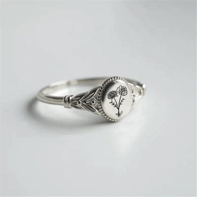 Sterling Silver Personalized Birth Flower Ring– romanticwork