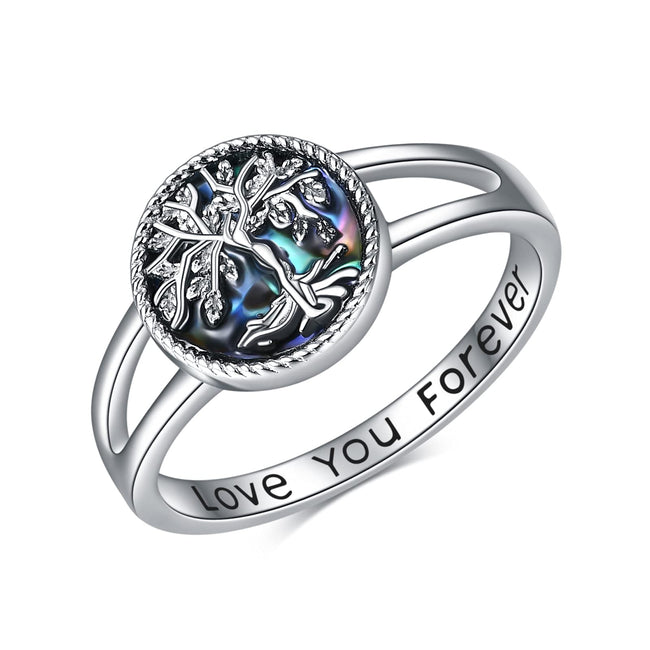 Tree of Life Ring Sterling Silver Abalone Shell Tree of Life Jewelry for Women Men