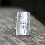 S925 Sterling Silver Hummingbird Ring Animal Flower Ring Jewelry Gift For Women Mother