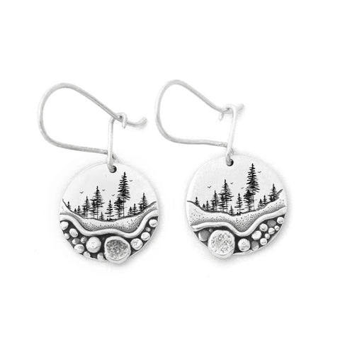 Sterling Silver Trail Mini Forest Pebble Wildflower Dangle Earrings