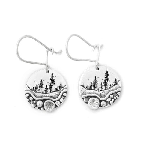 Forest Earrings Pebble Trail  Mini Forest Pebble Trail Wildflower Earrings Silver Earrings