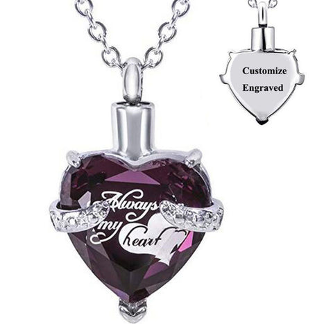 Custom Engraved Ashes Urn Necklace Birthstone Heart-shaped Month Birthday Stone Keepsakes for Ashes Cremation Jewelry