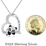 Panda Necklace 925 Sterling Silver Cute Animal Heart Pendant - I Love You Forever Jewelry Gifts for Women Daughter Panda Lover