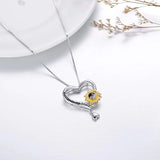 925 Sterling Silver I Love You in 100 Languages Projection Necklace, Forever in My Heart Sunflower Heart Pendant Necklace for Women