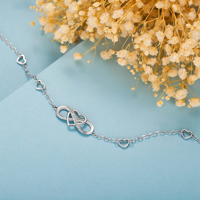 925 Sterling Silver Anklet for Women Infinity Heart Ankle Bracelet Love Charm Adjustable Gift for Women Girls Wife