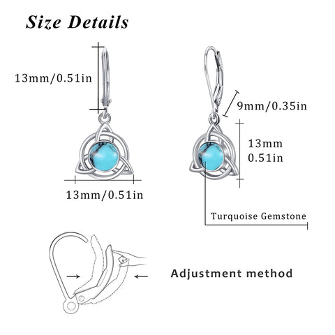 Celtic Earrings 925 Sterling Silver Moonstone / Turquoise Earrings Celtic Knot Jewelry for Girl Women