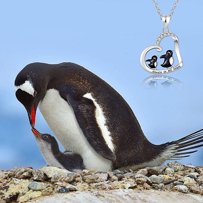 Sterling Silver Lovely Animal Penguin Heart Pendant Necklace Jewelry Gift for Women bfb
