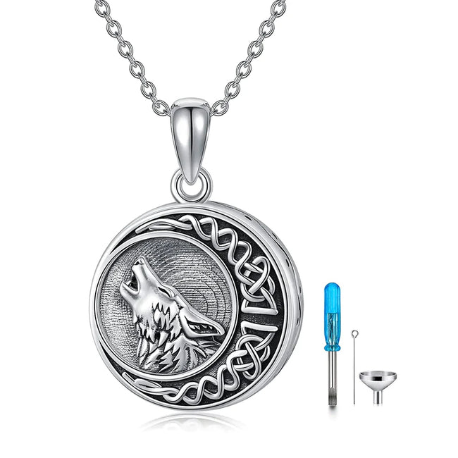 Urn Necklace for Ashes Sterling Silver Wolf Urn Pendant Cremation Jewelry Memorial Gifts for Women Men