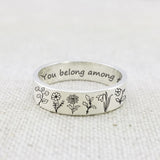 Sterling Silver Birth Flower Ring Personalized Flower Ring You Belong Among the Wildflowers