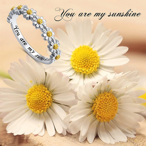 925 Sterling Silver You Are My Sunshine Daisy Ring Flower Ring