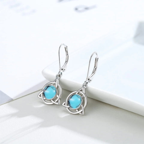 Celtic Earrings 925 Sterling Silver Moonstone / Turquoise Earrings Celtic Knot Jewelry for Girl Women