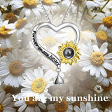 925 Sterling Silver I Love You in 100 Languages Projection Necklace, Forever in My Heart Sunflower Heart Pendant Necklace for Women