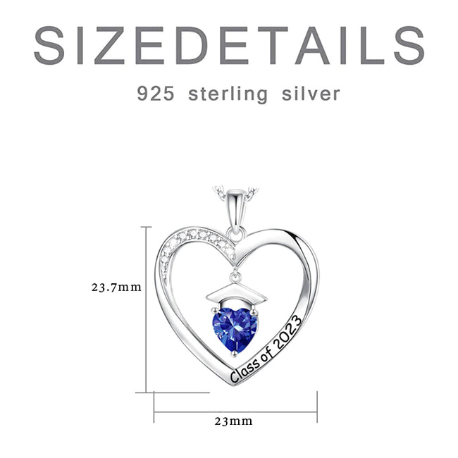 Sterling Silver Birthstone Necklace Heart Graduation Necklace Class of 2023 College Graduation Gif