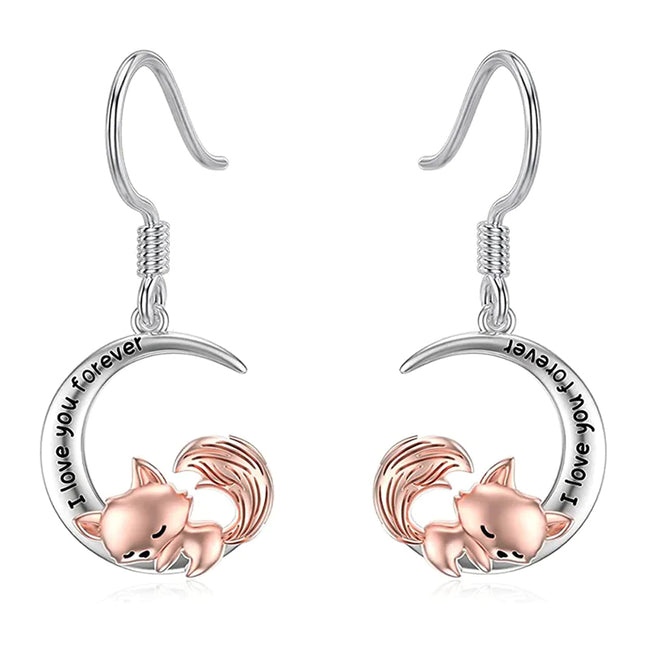 Fox Earrings 925 Sterling Silver Cute Little Fox Heart Dangle Earrings Fox Gifts for Girls Women Friends