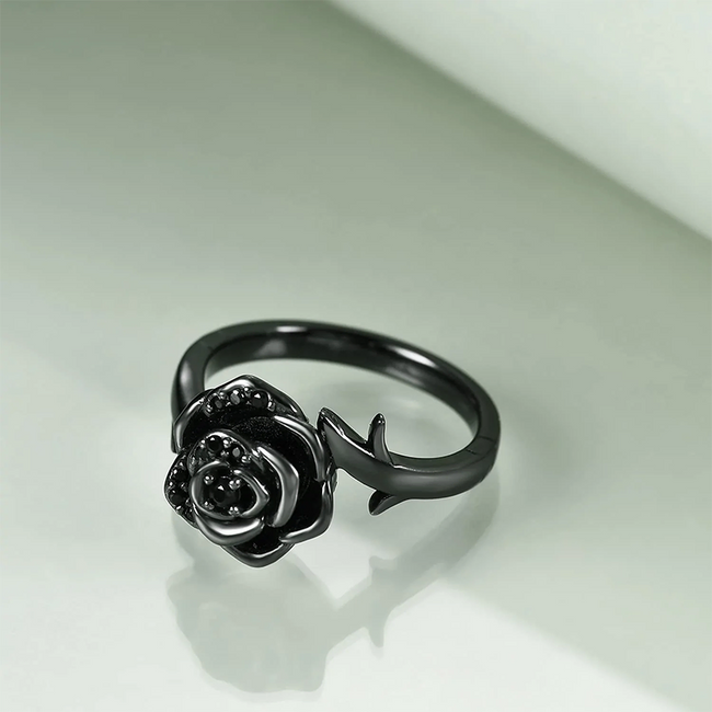 Black Rose Flower Cremation Urn Ring for Ashes Women 925 Sterling Silver Rose Cremation Jewelry Memorial Keepsake Ring Gifts