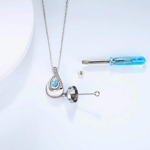 Sterling Silver Heart CZ TearDangle Urn Necklace for Ashes