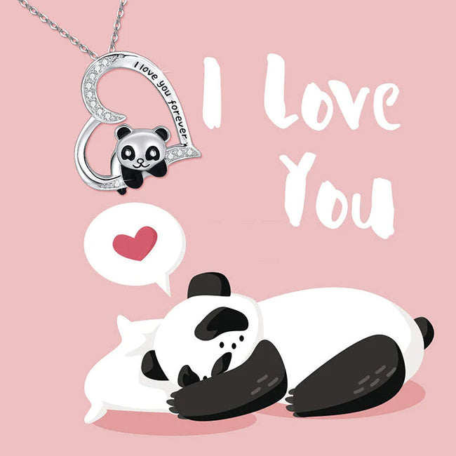 Panda Necklace 925 Sterling Silver Cute Animal Heart Pendant - I Love You Forever Jewelry Gifts for Women Daughter Panda Lover