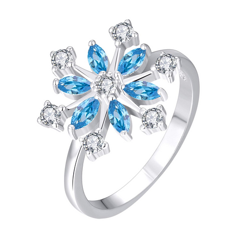925 Sterling Silver CZ Snowflake Leverback Earrings Ring White/Blue Snowflake Jewelry