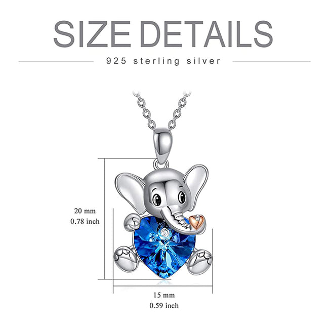 Sterling Silver Elephant Crystal Necklace Cute Animal Heart Pendant Necklace for Women Teen Girls
