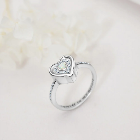 925 Sterling Silver Lab Opal Heart Urn Ring for Ashes Angel Wings Cremation Jewelry Keepsake Rings for Women Gifts