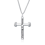 Sterling Silver"Strong Is Beautiful" Engraved Dumbbell Barbell Gym Buff Pendant Necklace 18"