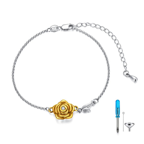 925 Sterling Silver Rose Flower Urn Bracelet for Loved Ones Ashes Cremation Keepsake Bracelet Memorial Jewelry Gift for Women