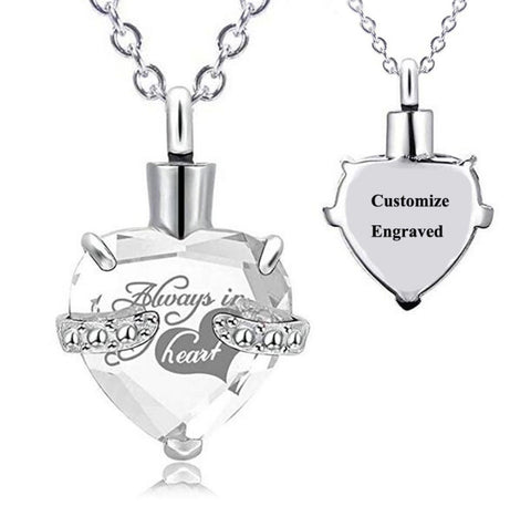 Custom Engraved Ashes Urn Necklace Birthstone Heart-shaped Month Birthday Stone Keepsakes for Ashes Cremation Jewelry
