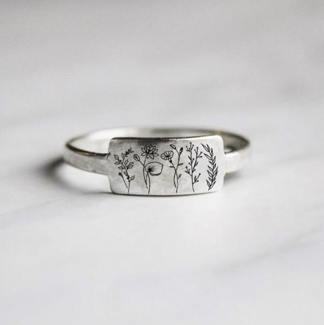 S925 Sterling Silver Wildflower Nature Ring Flower Ring