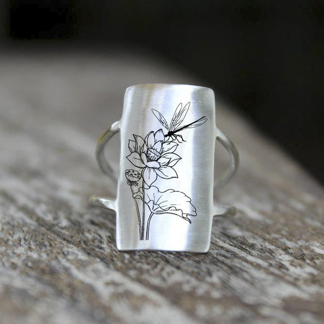 S925 Sterling Silver Flower Ring Butterfly Bee Dragonfly Ring Jewelry Gift For Nature Lovers