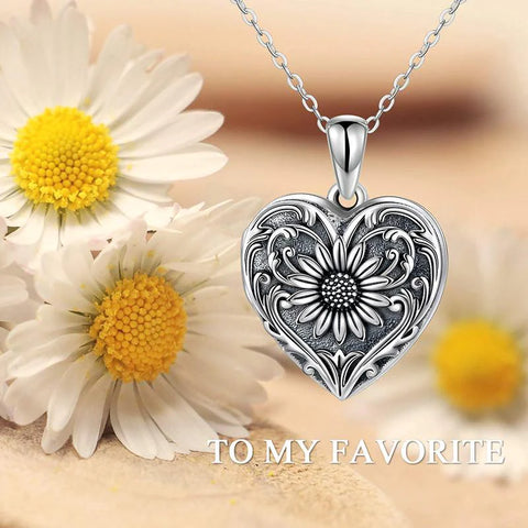 925 Sterling Silver Sunflower Locket Necklace Photo Picture Locket Necklace Heart-shaped Locket Necklace for Women