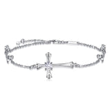 Cross Bracelet for Women, 925 Sterling Silver Charm Adjustable Foot Bracelet, Large Cross Bracelet