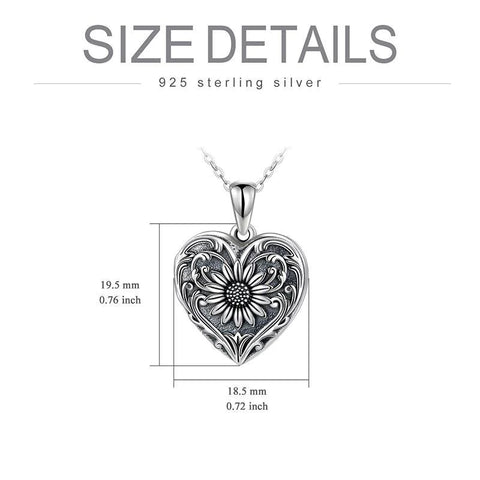 925 Sterling Silver Sunflower Locket Necklace Photo Picture Locket Necklace Heart-shaped Locket Necklace for Women