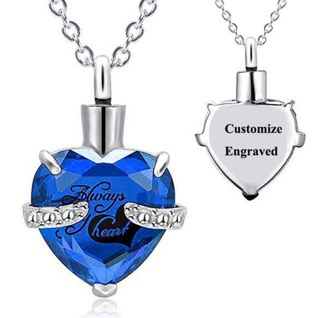 Custom Engraved Ashes Urn Necklace Birthstone Heart-shaped Month Birthday Stone Keepsakes for Ashes Cremation Jewelry