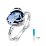 Sterling Silver Crystal Heart Urn Ring for Ashes Engraved With Always in My Heart