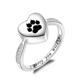 925 Sterling Silver Paw Print Urn for Ashes I Carry You with me Cremation Jewelry Dog Cat Claw Urn Finger Ring for Pet Lovers