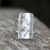 925 Sterling Silver Hummingbird Ring with Flowers Hummingbird Jewelry Gift for Her